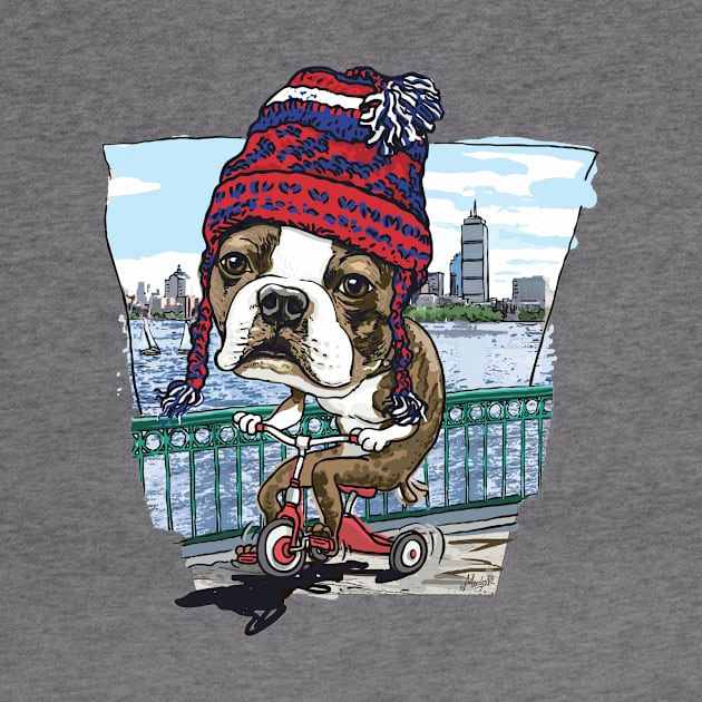 Boston Terrier Dog with Red, Blue and White Winter Beanie by Mudge